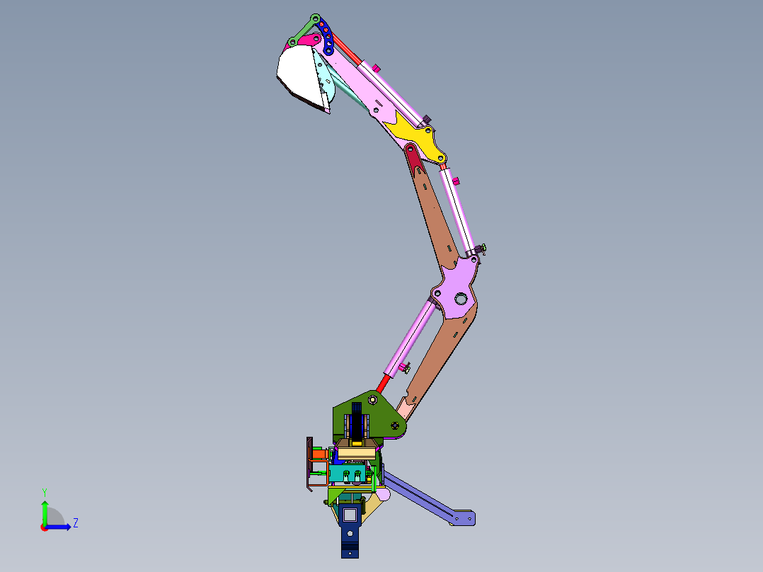 狭窄空间作业小型挖掘机作业臂左视图