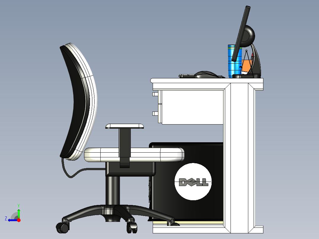 A2004830-办公桌椅右视图