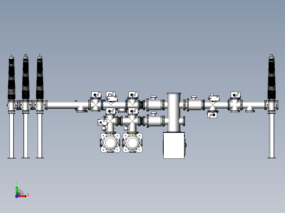 220KV GIS架构 变电站三维模型图前视图