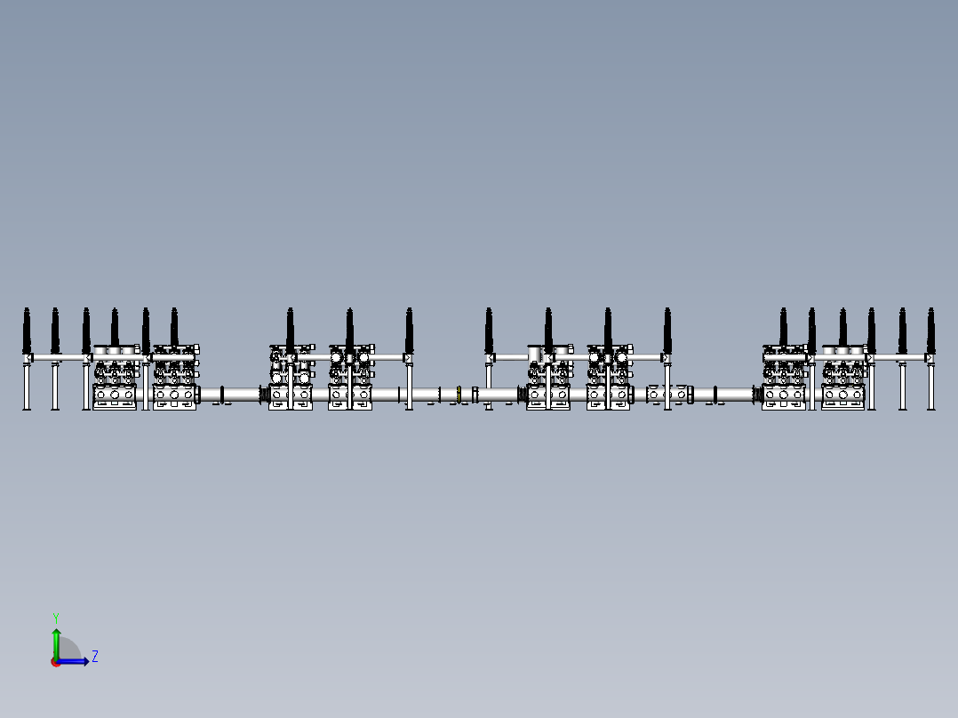 220KV GIS架构 变电站三维模型图左视图