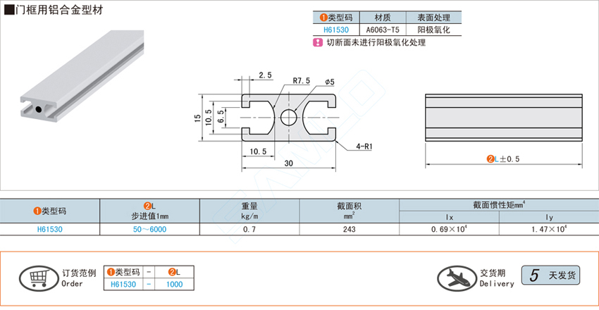 门框用铝合金型材@H61530