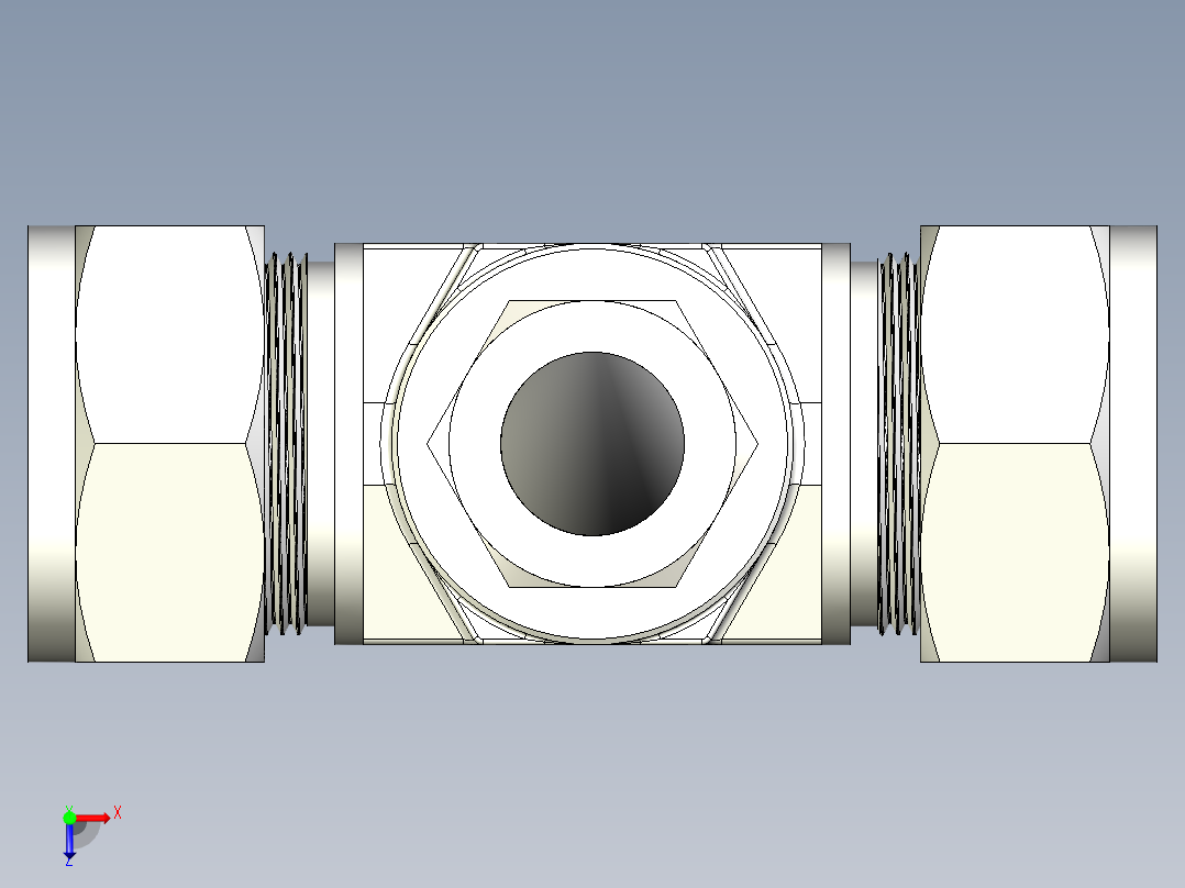 不锈钢世伟洛克卡套管接头，异径三通接头，外径25 mm x 25 mm x 16 mm俯视图