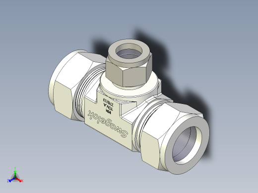 不锈钢世伟洛克卡套管接头，异径三通接头，外径25 mm x 25 mm x 16 mm正等轴测缩略图