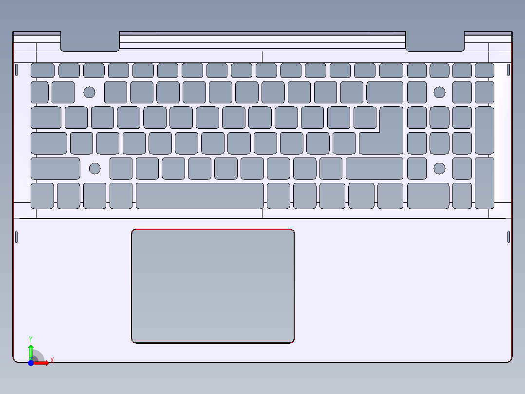 笔记本键盘外壳铣外侧倒角结构UG程序模型前视图