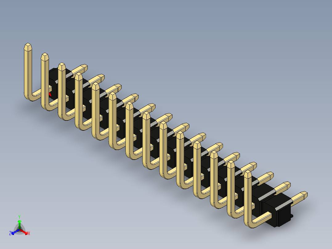 彩色公排针 100mil 2.54mm 系列-DS1022_black_14p_100mil_TypeU_rev1.0正等轴测图