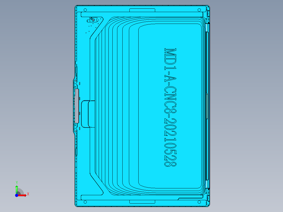 电脑A面金属外壳精铣外形UG程序模型前视图