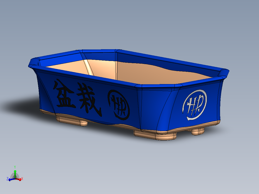 蓝色盆景盘主视图