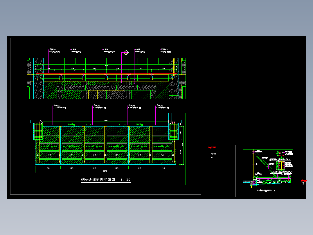 钢结构(玻璃)驳接爪雨棚节点构造详图CAD