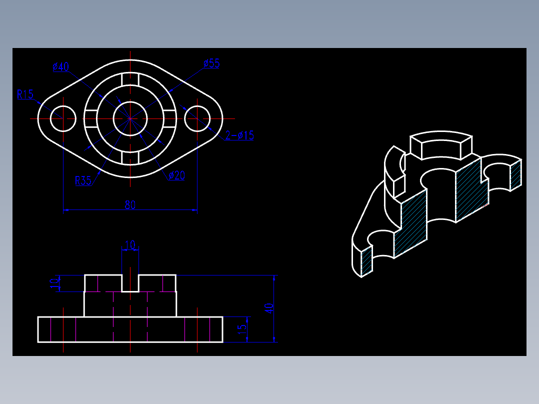 CAD格式机械制图二维100例练习-73 轴测图剖视(一)