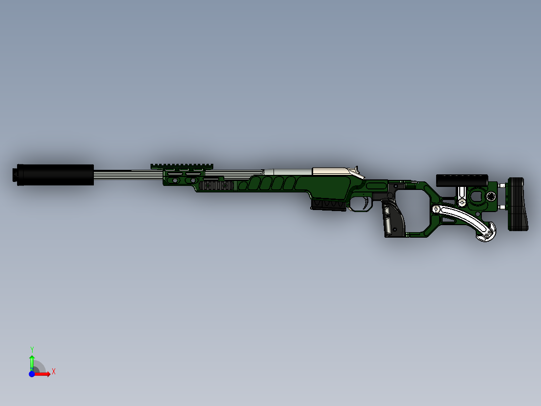 手枪左轮冲锋枪老式狙击步枪设计3D图纸stock-20 2 STP前视图