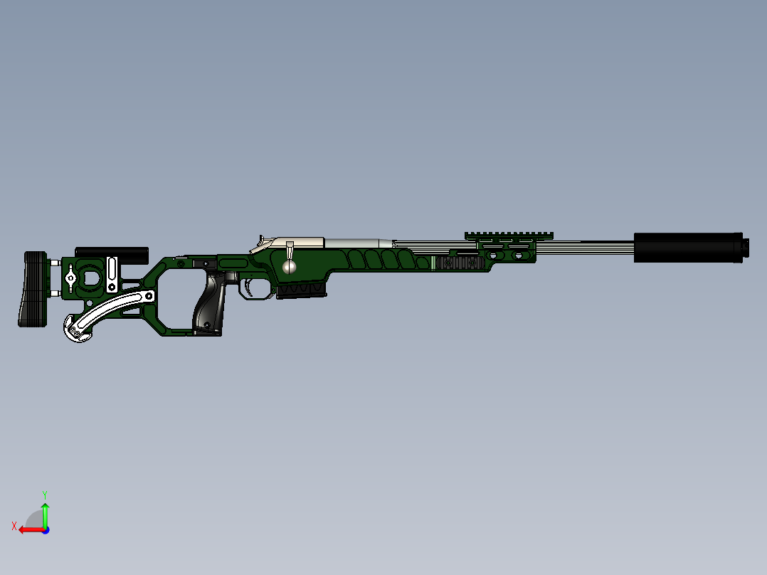 手枪左轮冲锋枪老式狙击步枪设计3D图纸stock-20 2 STP后视图