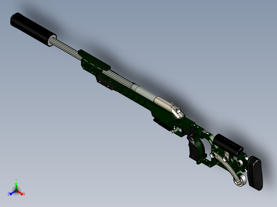 手枪左轮冲锋枪老式狙击步枪设计3D图纸stock-20 2 STP正等轴测图