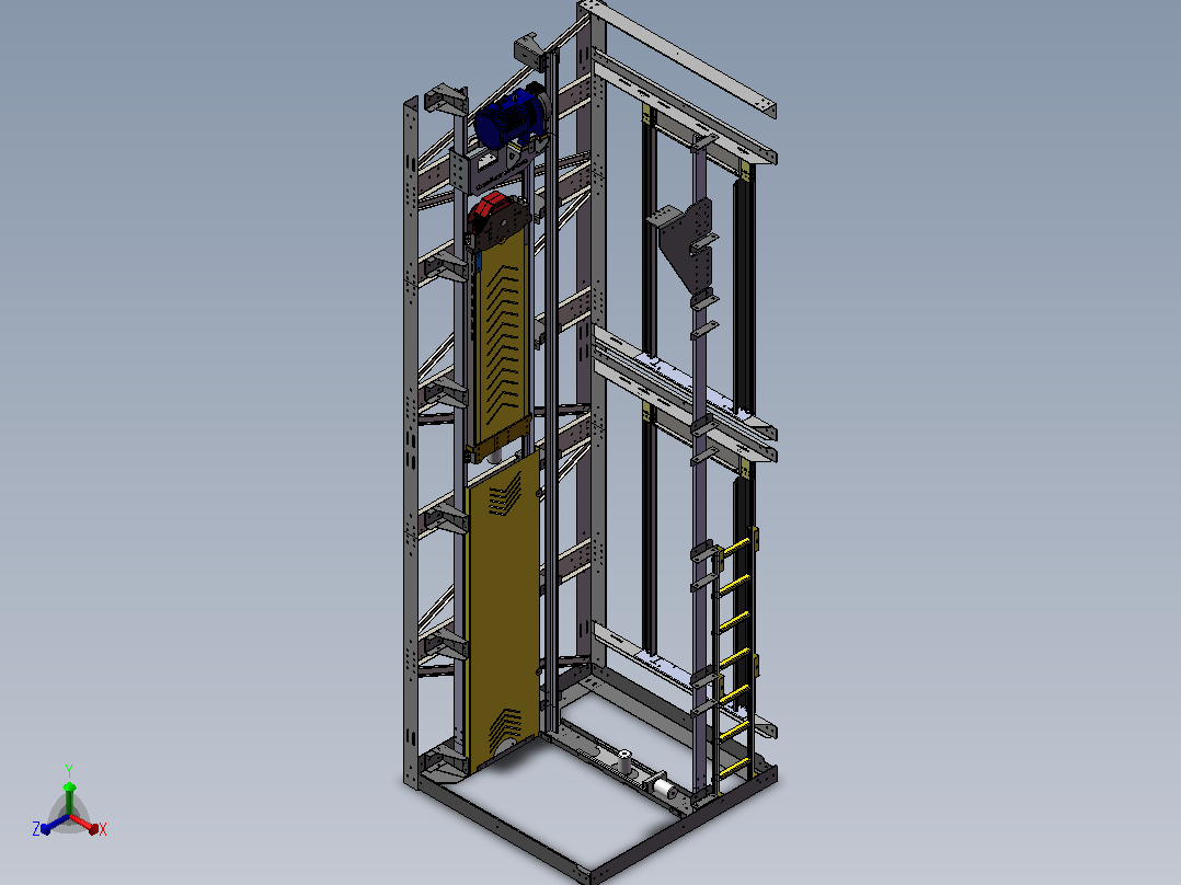 电梯升降机机械结构3D模型主视图