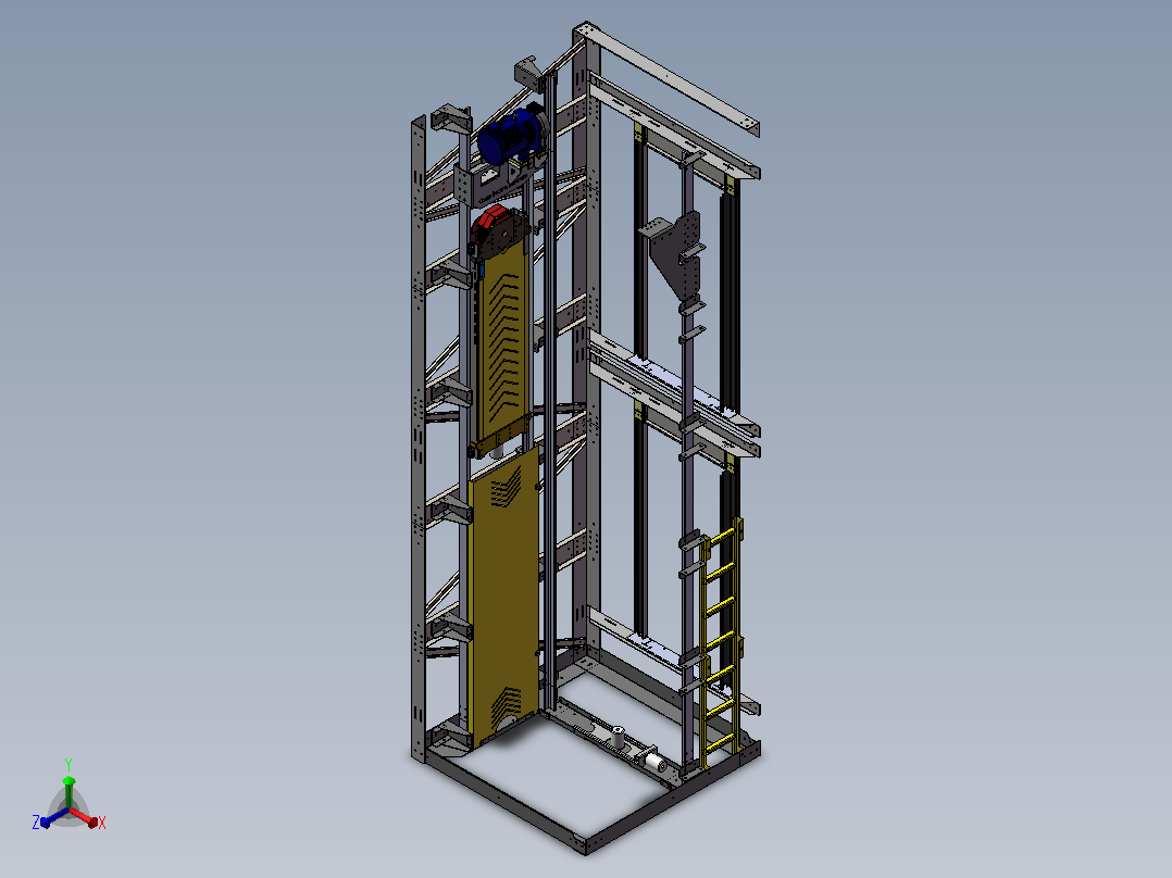 电梯升降机机械结构3D模型正等轴测图