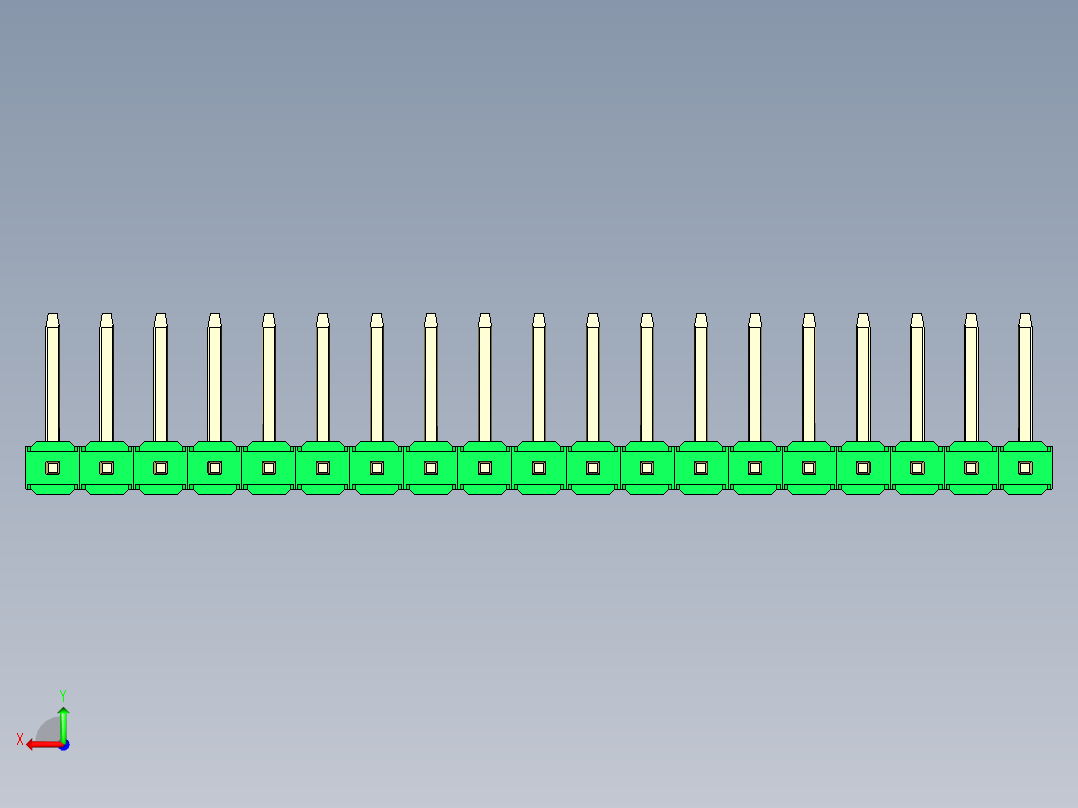 彩色公排针 100mil 2.54mm 系列-DS1022_green_19p_100mil_TypeU_rev1.0后视图