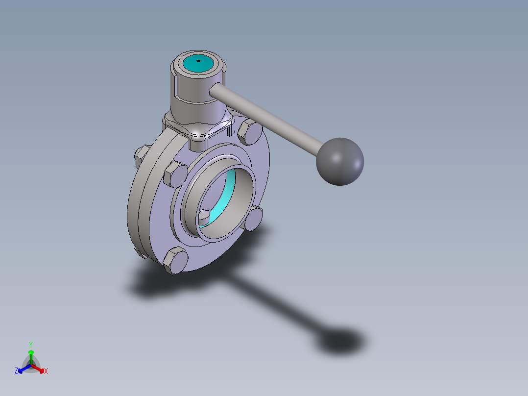 手动蝶阀DN50正等轴测图