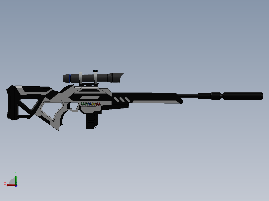 科幻重型狙击枪3D模型后视图