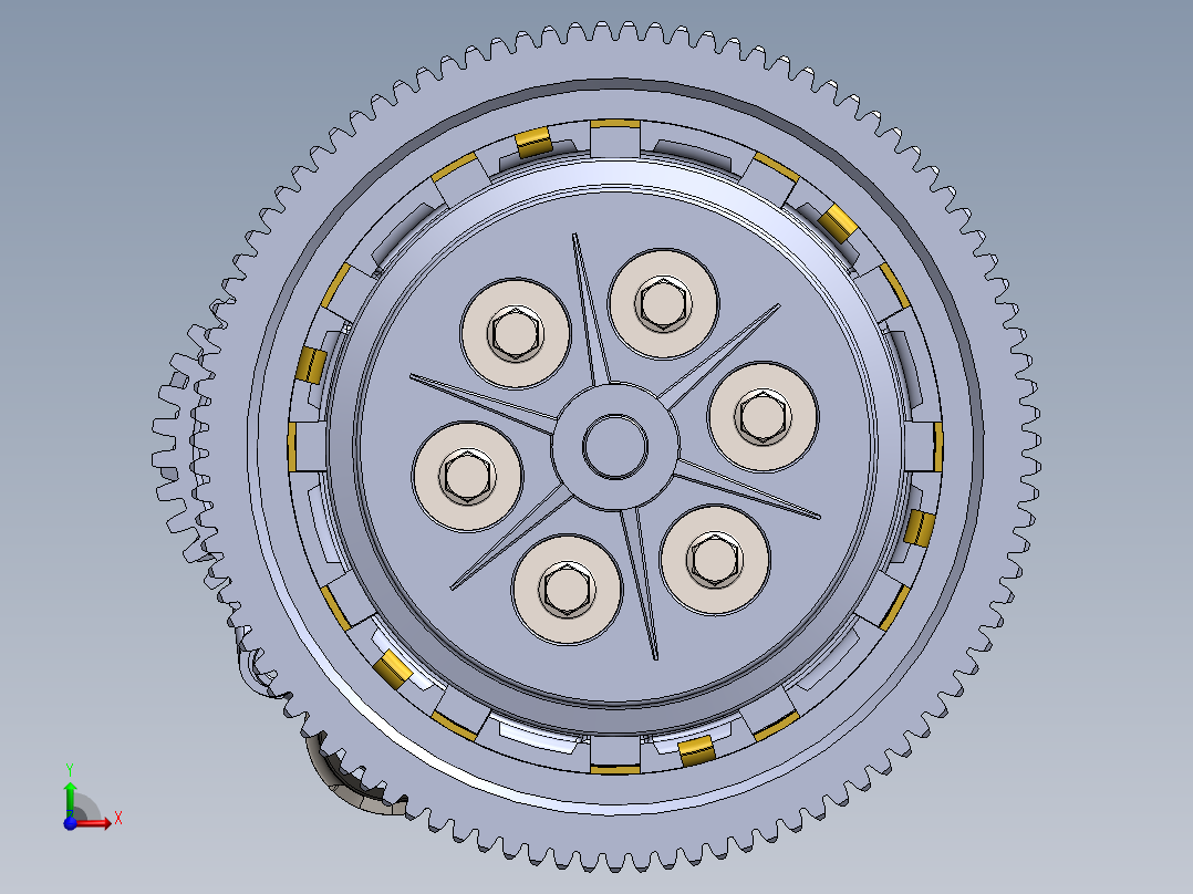 Suzuki T250R离合器和变速箱结构3D图纸 Solidworks设计前视图