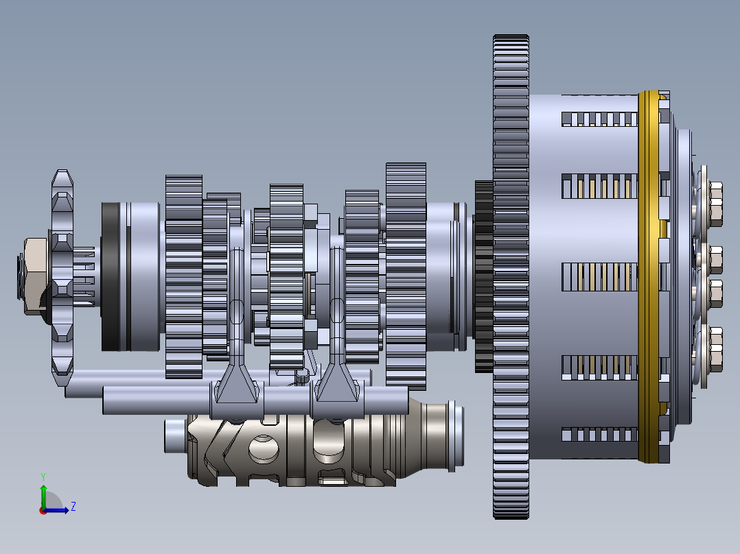 Suzuki T250R离合器和变速箱结构3D图纸 Solidworks设计左视图