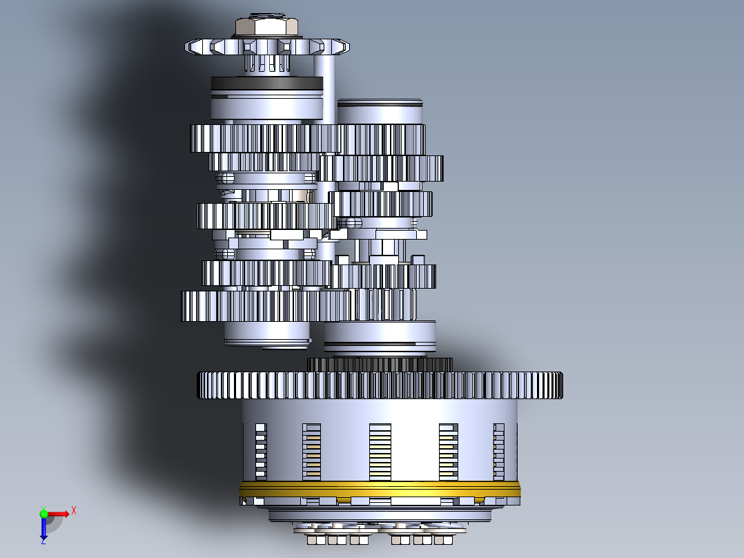 Suzuki T250R离合器和变速箱结构3D图纸 Solidworks设计俯视图