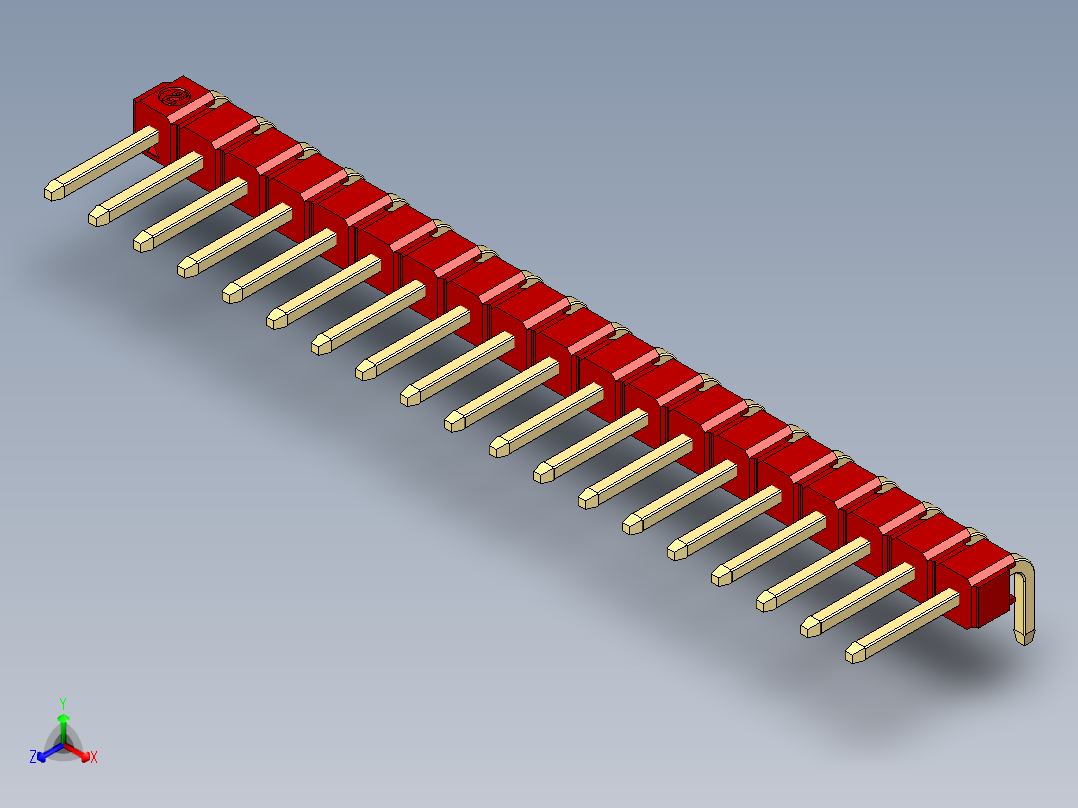 彩色公排针 100mil 2.54mm 系列-DS1022_red_1x19p_100mil_TypeD_rev1.0主视图