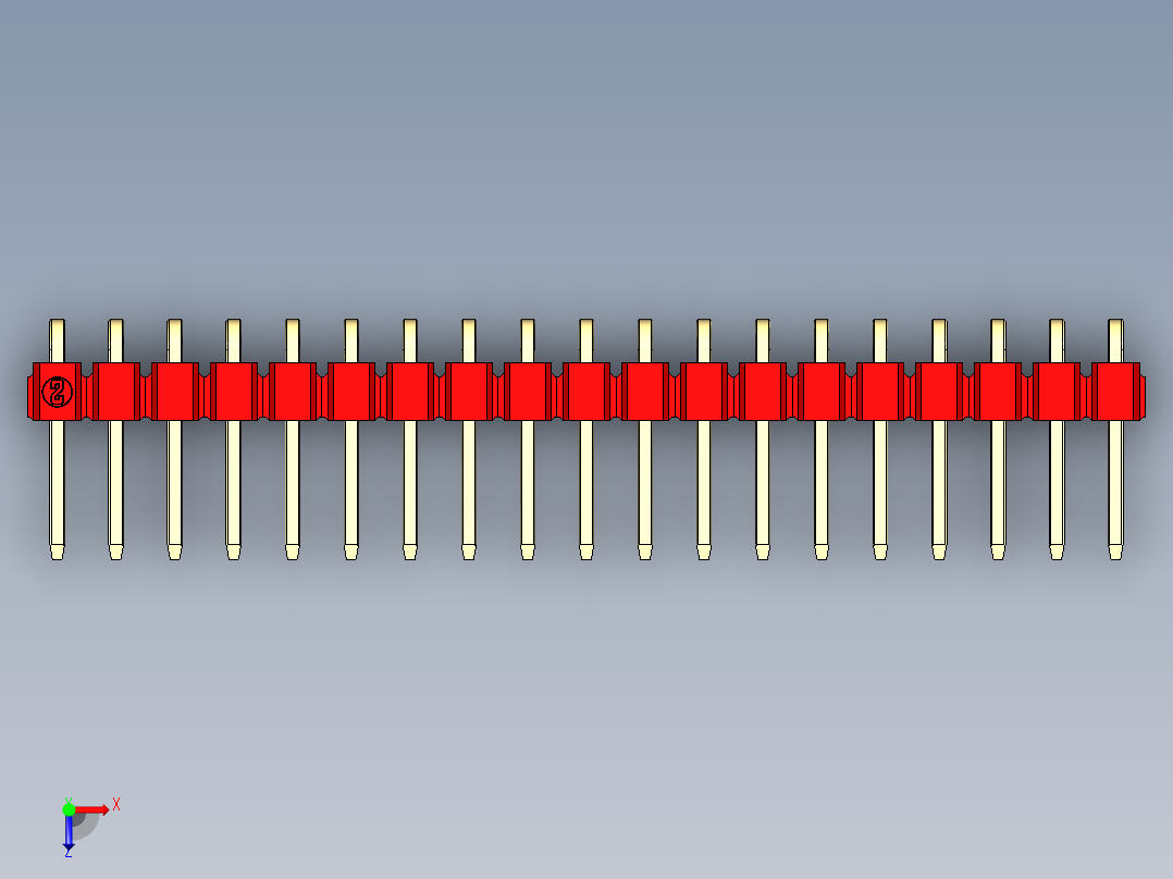 彩色公排针 100mil 2.54mm 系列-DS1022_red_1x19p_100mil_TypeD_rev1.0俯视图