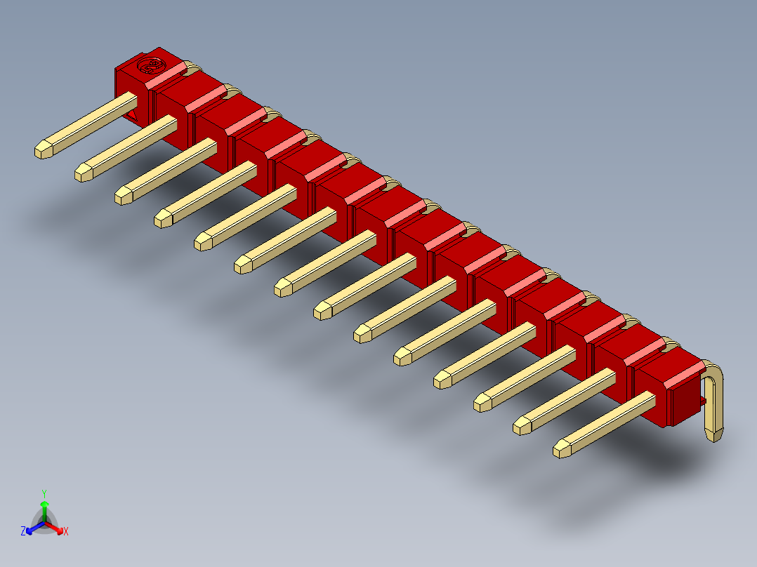 彩色公排针 100mil 2.54mm 系列-DS1022_red_1x14p_100mil_TypeD_rev1.0主视图