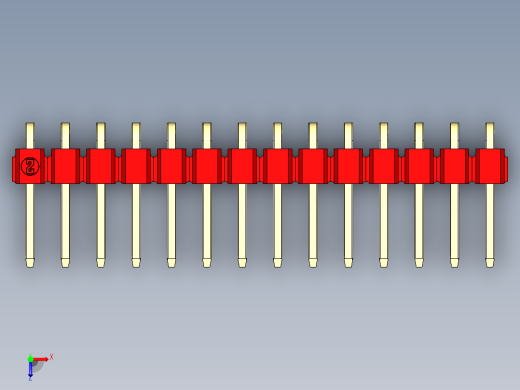 彩色公排针 100mil 2.54mm 系列-DS1022_red_1x14p_100mil_TypeD_rev1.0俯视缩略图