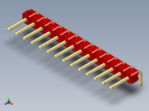 彩色公排针 100mil 2.54mm 系列-DS1022_red_1x14p_100mil_TypeD_rev1.0正等轴测缩略图