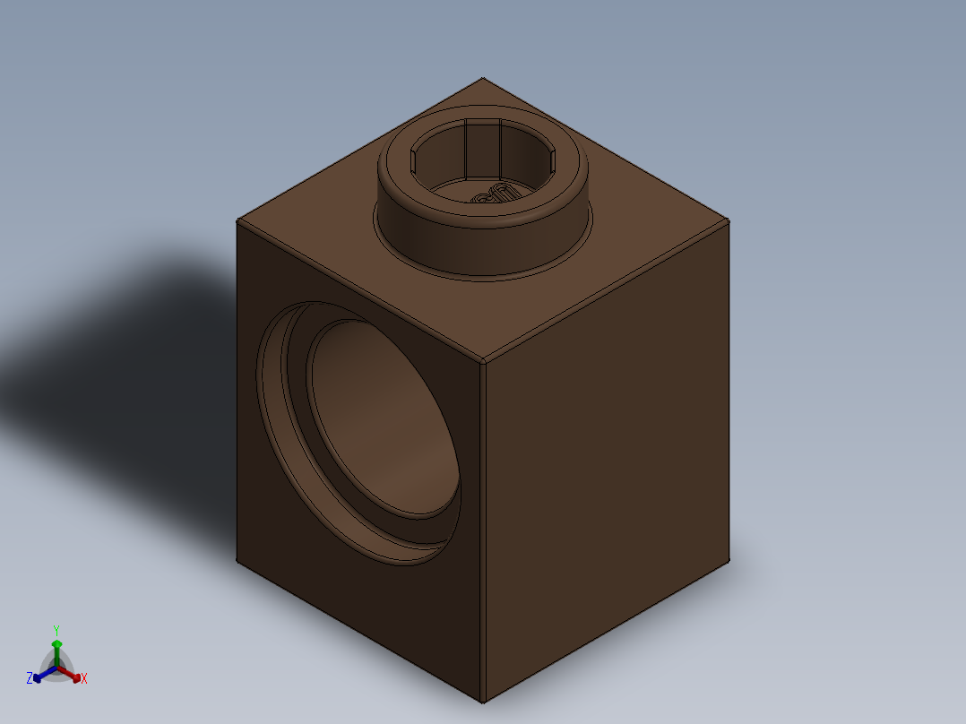 乐高机械组积木（横梁）-4620075 - 6541 Reddish Brown Brick 1 x 1 with Hole正等轴测图