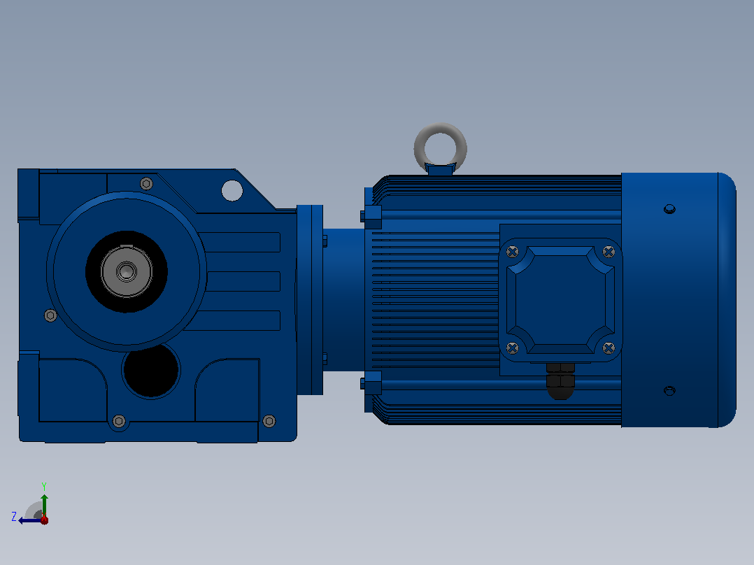 K107底脚轴伸式安装螺旋锥齿轮减速机K107-YV45-4P-11.79-M1-0°-A右视图