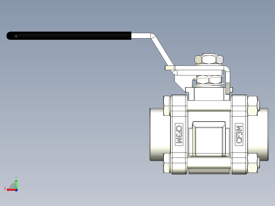 不锈钢 3 件式 60 系列球阀，增强 PTFE 阀座，0.5英寸 FNPT后视图