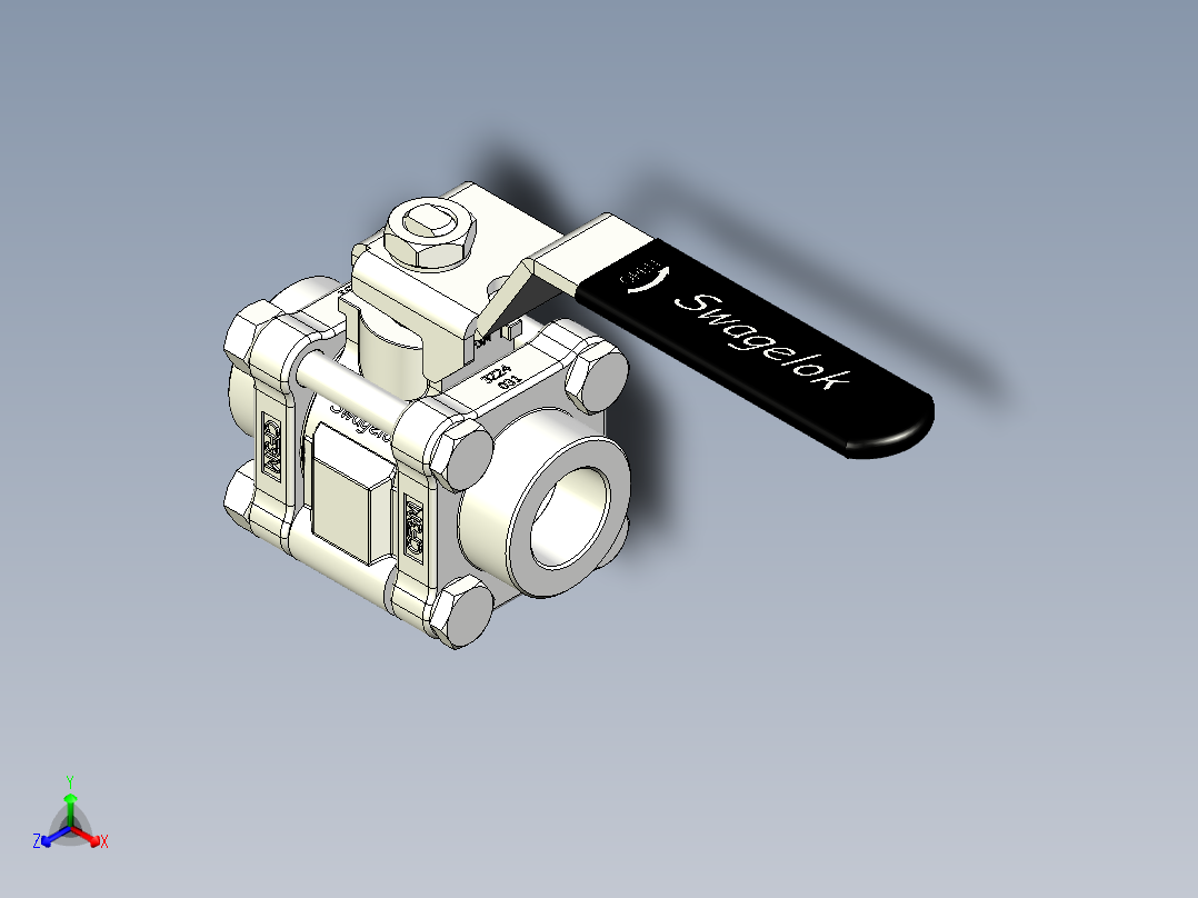 不锈钢 3 件式 60 系列球阀，增强 PTFE 阀座，0.5英寸 FNPT正等轴测图