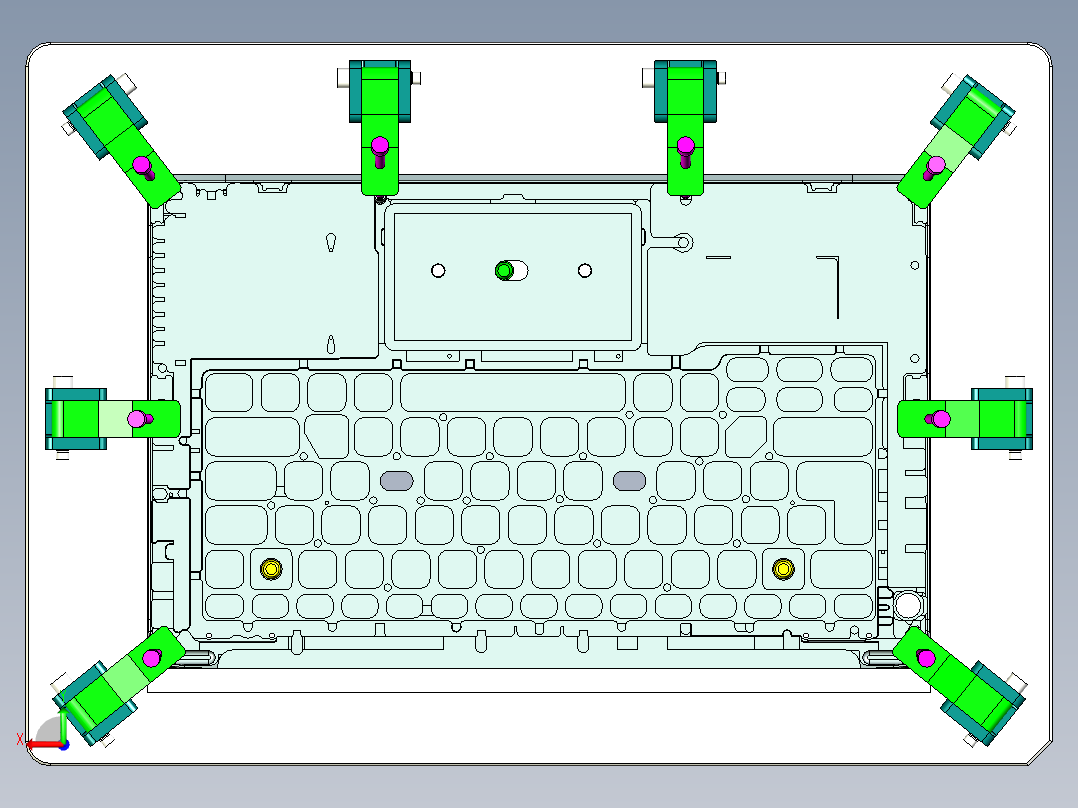 笔记本键盘外壳测量螺丝孔位置度检具模型后视图