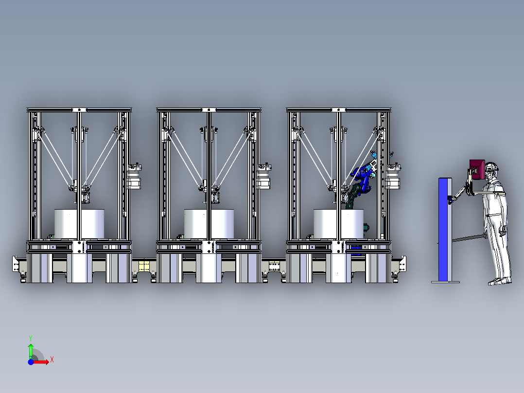 3D数控打印机床与取料机械手组合前视图