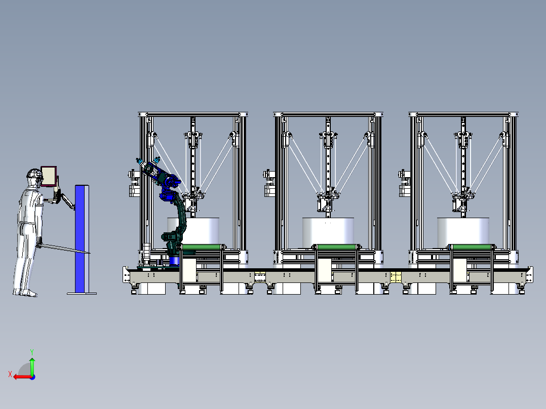 3D数控打印机床与取料机械手组合后视图
