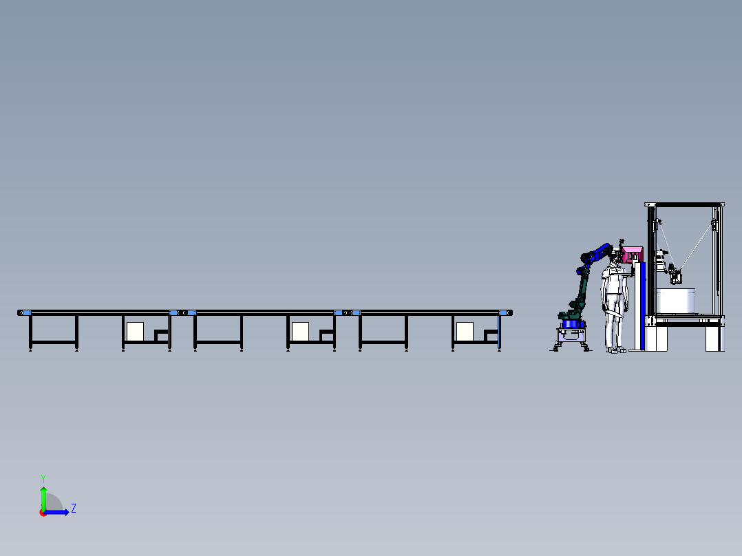 3D数控打印机床与取料机械手组合左视图