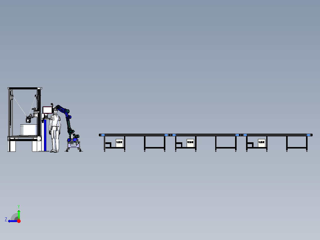 3D数控打印机床与取料机械手组合右视图