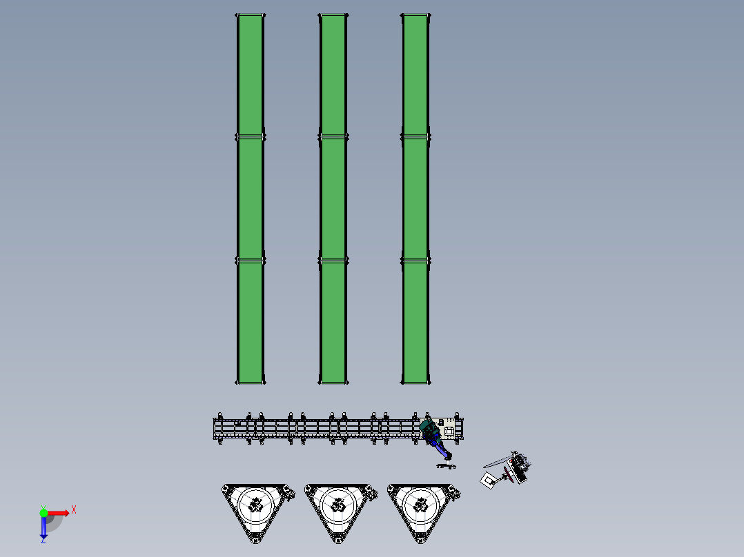 3D数控打印机床与取料机械手组合俯视图