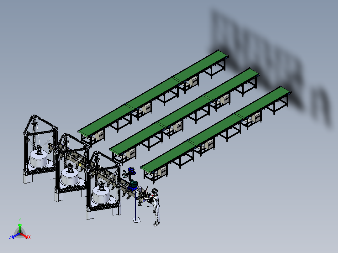 3D数控打印机床与取料机械手组合正等轴测图