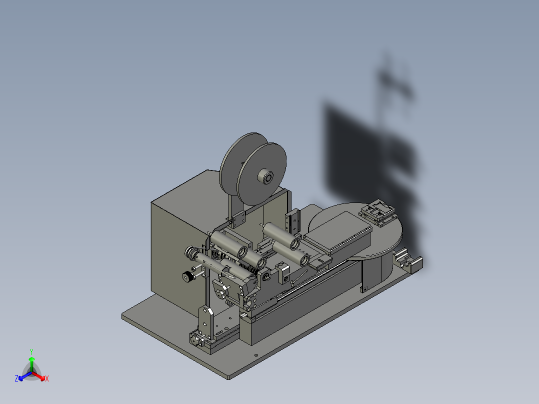 半自动裁切平面贴膜机正等轴测图