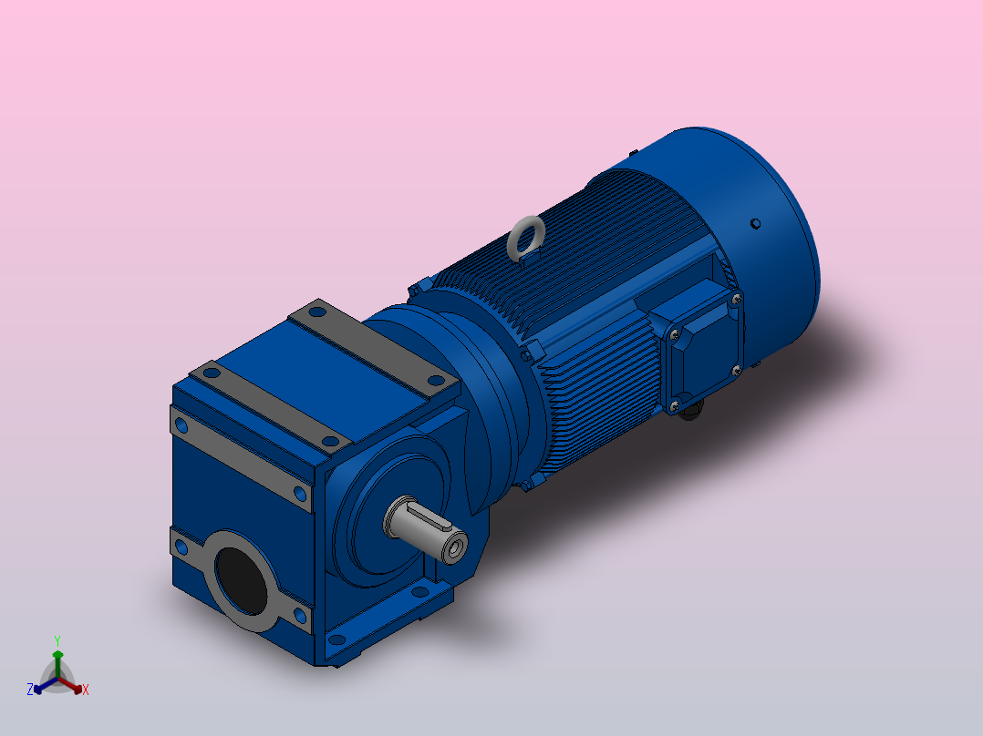 S37底脚轴伸式安装斜齿-蜗轮蜗杆减速机S37-Y0.18-4P-10.27-M1-0°-A+B正等轴测图