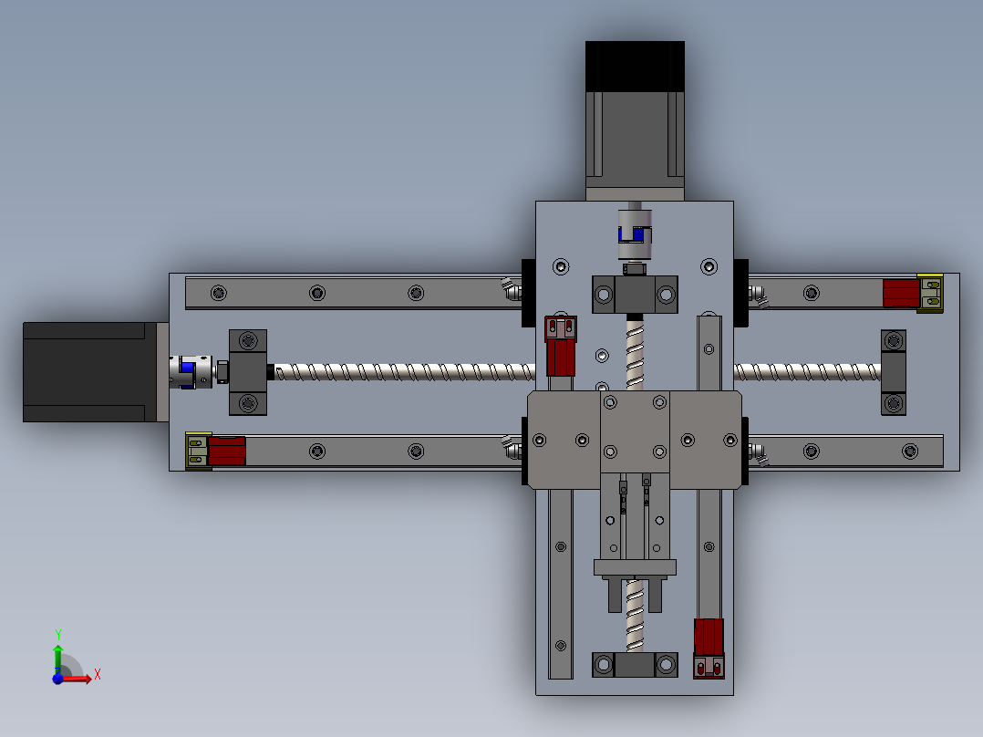 两轴丝杆型十字滑台3d图纸 +cad图 XY机械手丝杆型模组滑台3d模型前视图