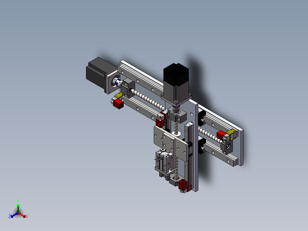 两轴丝杆型十字滑台3d图纸 +cad图 XY机械手丝杆型模组滑台3d模型正等轴测图