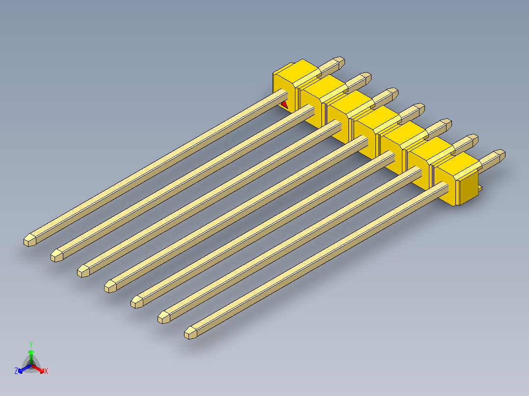 彩色公头100mil（2.54mm）系列-DS1021_yellow_1x07p_100mil_Type43_rev1.0正等轴测图