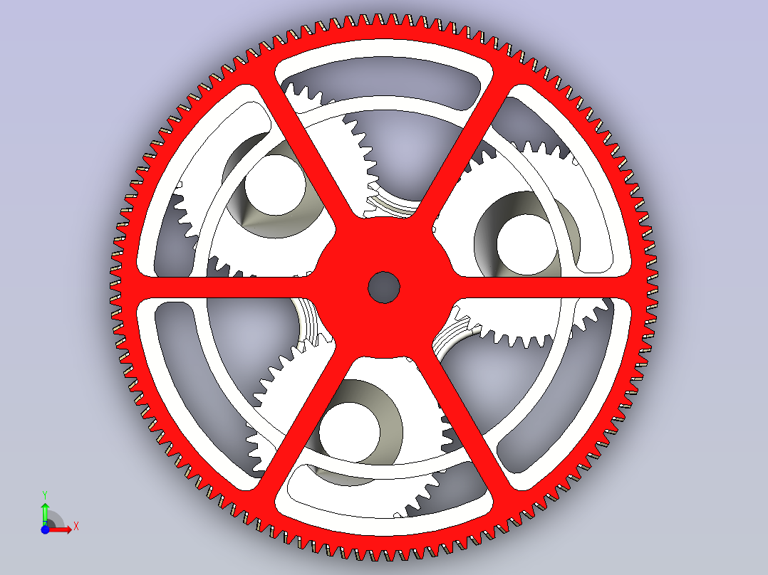 带外啮合正齿轮的行星齿轮前视图