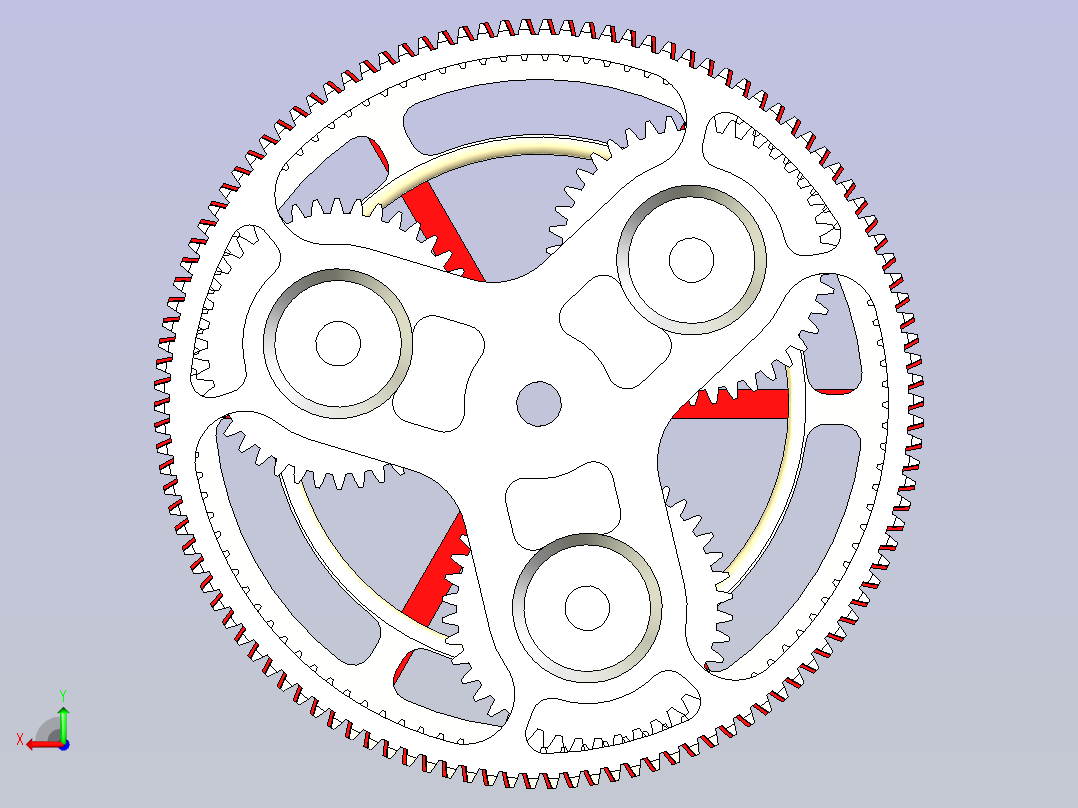 带外啮合正齿轮的行星齿轮后视图