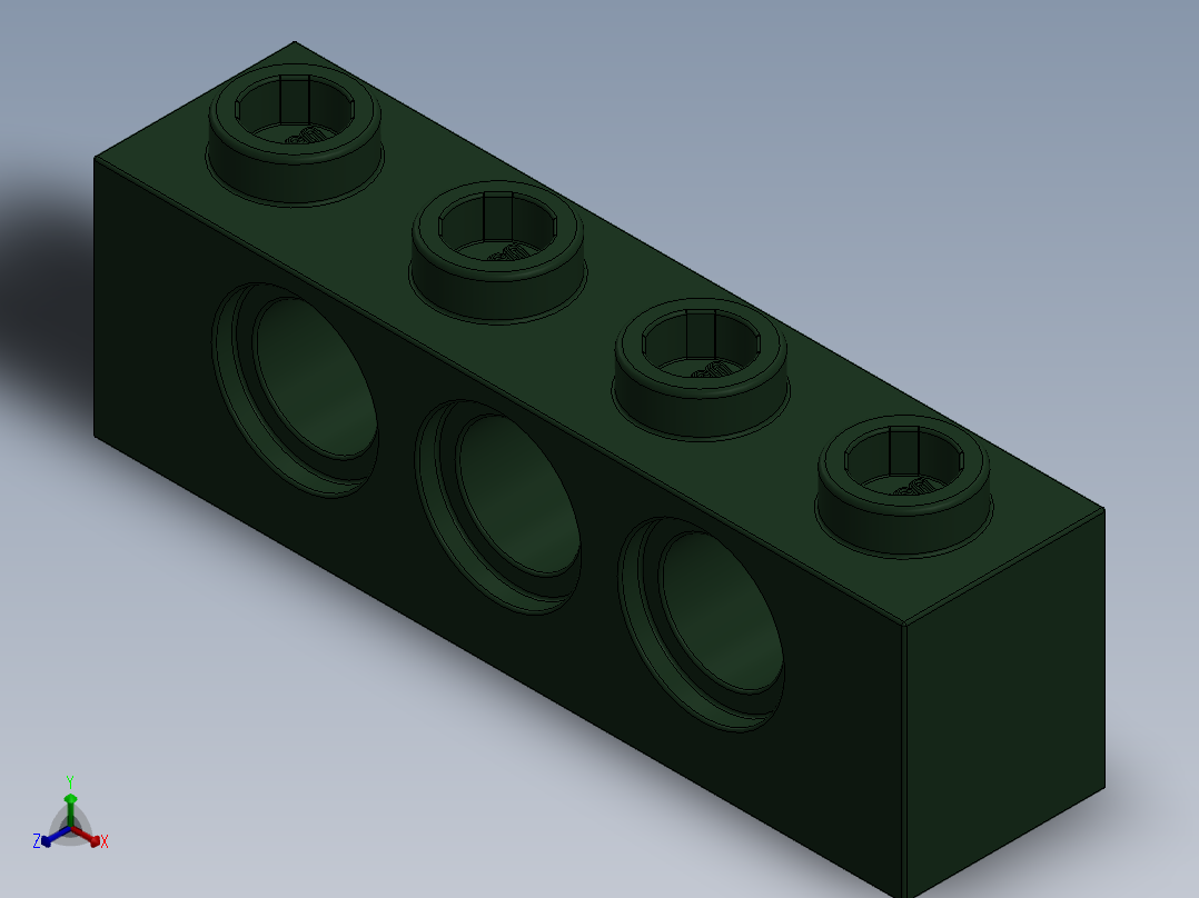 乐高机械组积木（横梁）-4260494 - 3701 Earth Green Technic Brick 1 x 4 with Holes主视图