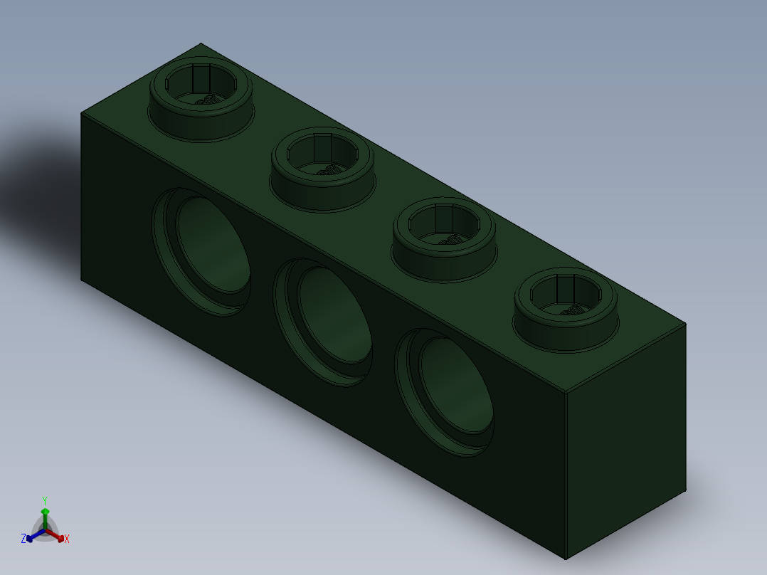 乐高机械组积木（横梁）-4260494 - 3701 Earth Green Technic Brick 1 x 4 with Holes正等轴测图