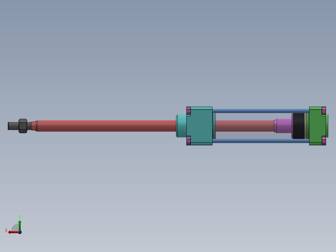 横拉杆气缸（带库欣）63x22x150 mm后视图